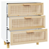 Weißes Sideboard 60x30x70 cm Massives Kiefernholz und natürliches Rattan