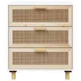 Buffet Blanc 60x30x70 cm Bois de pin massif et rotin naturel