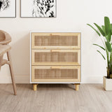 Buffet Blanc 60x30x70 cm Bois de pin massif et rotin naturel