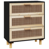 Buffet Noir 60x30x70 cm Bois de pin massif et rotin naturel