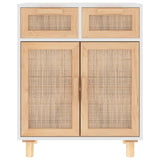 Buffet Blanc 60x30x75 cm Bois de pin massif et rotin naturel