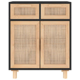 Buffet Noir 60x30x75 cm Bois de pin massif et rotin naturel