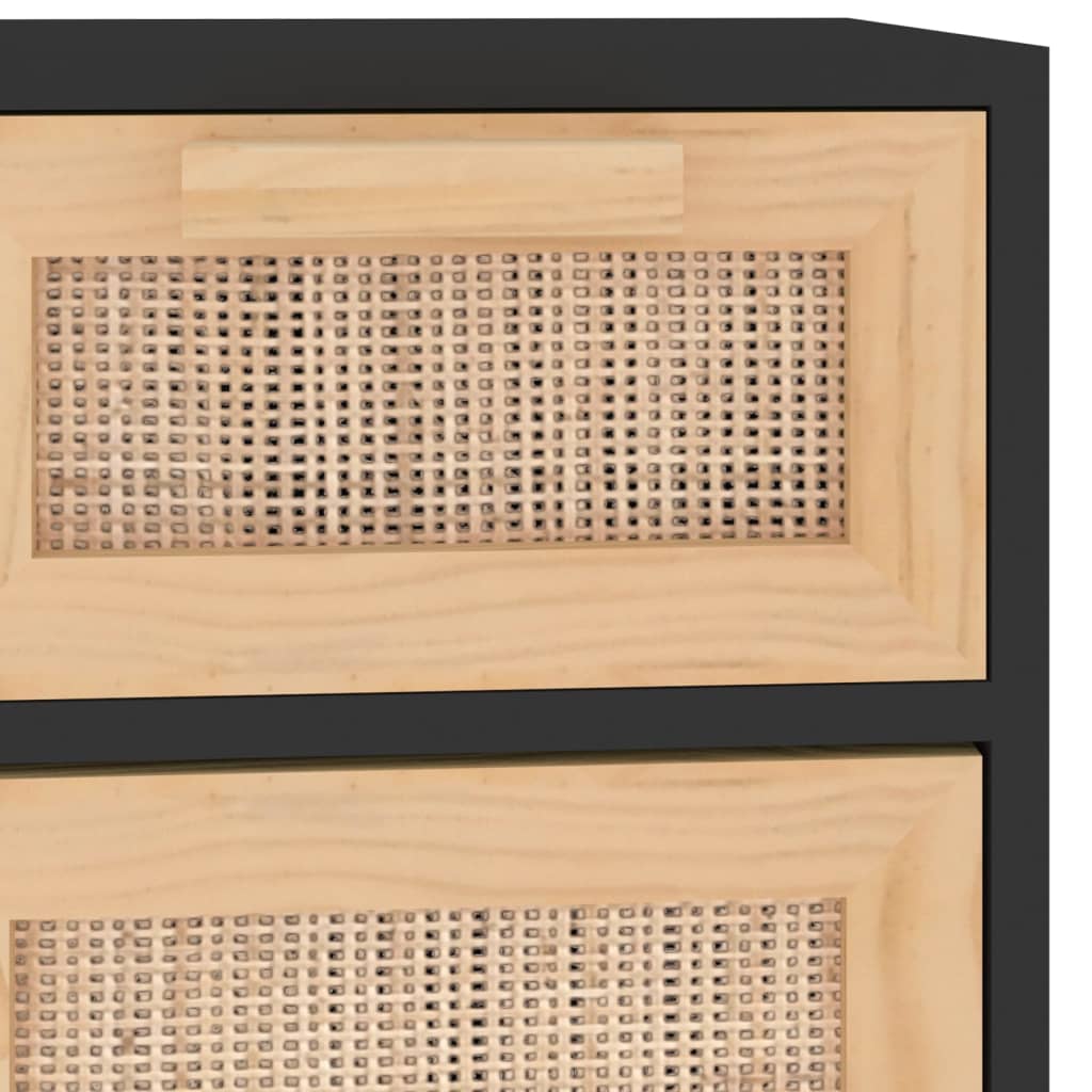 Buffet Noir 60x30x75 cm Bois de pin massif et rotin naturel