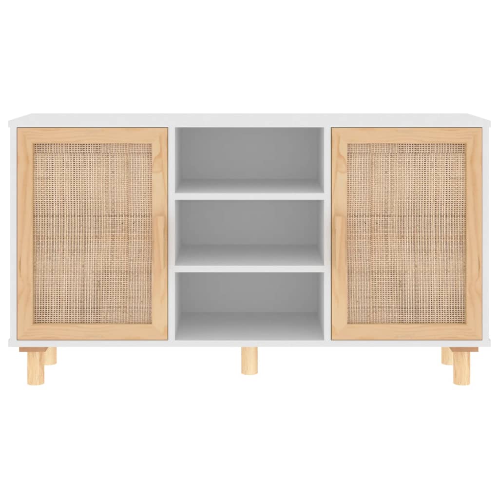 Buffet Blanc 105x30x60 cm Bois de pin massif et rotin naturel