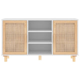 Buffet Blanc 105x30x60 cm Bois de pin massif et rotin naturel