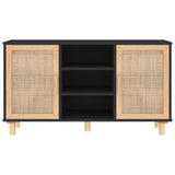 Buffet Noir 105x30x60 cm Bois de pin massif et rotin naturel