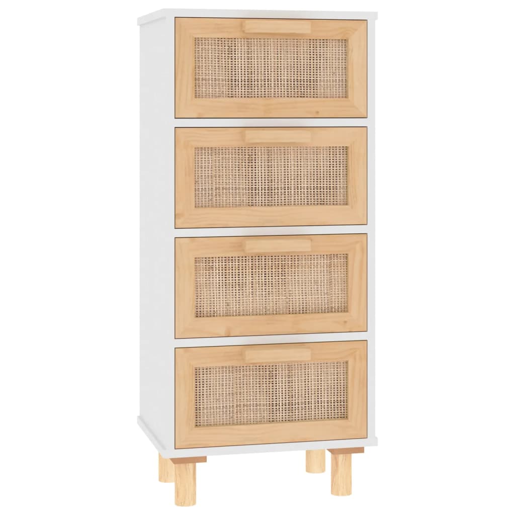 Buffet Blanc 40x30x90 cm Bois de pin massif et rotin naturel