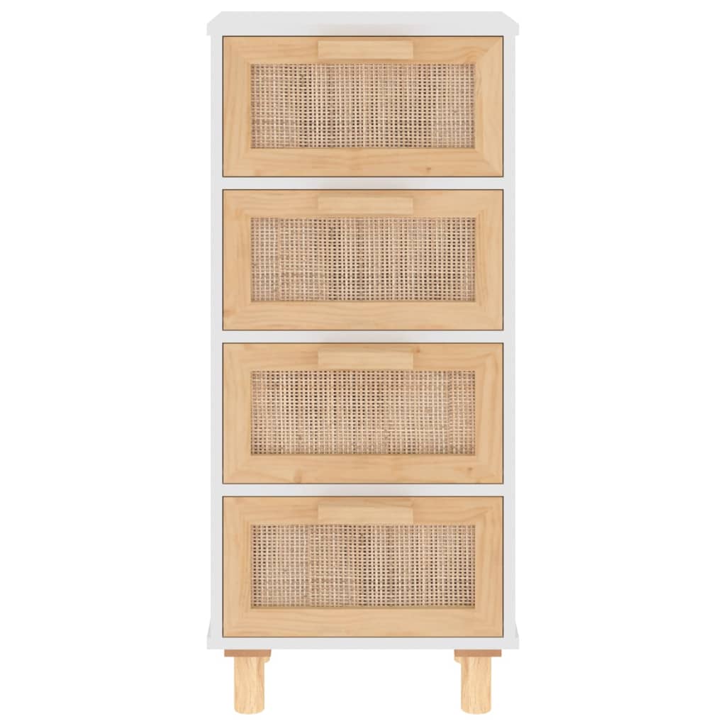 Buffet Blanc 40x30x90 cm Bois de pin massif et rotin naturel