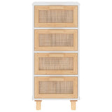 Buffet Blanc 40x30x90 cm Bois de pin massif et rotin naturel