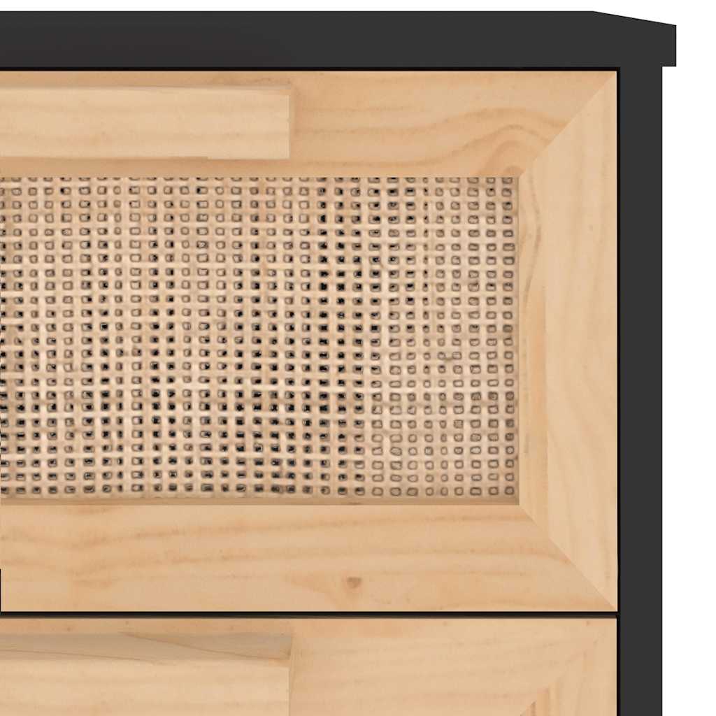 Buffet Noir 40x30x90 cm Bois de pin massif et rotin naturel