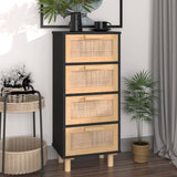 Buffet Noir 40x30x90 cm Bois de pin massif et rotin naturel