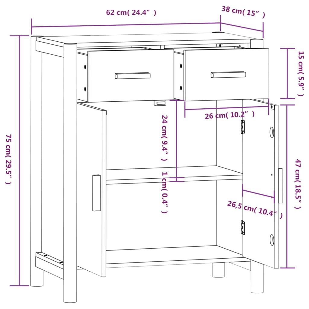 Schwarzes Sideboard 62x38x75 cm Holzwerkstoff