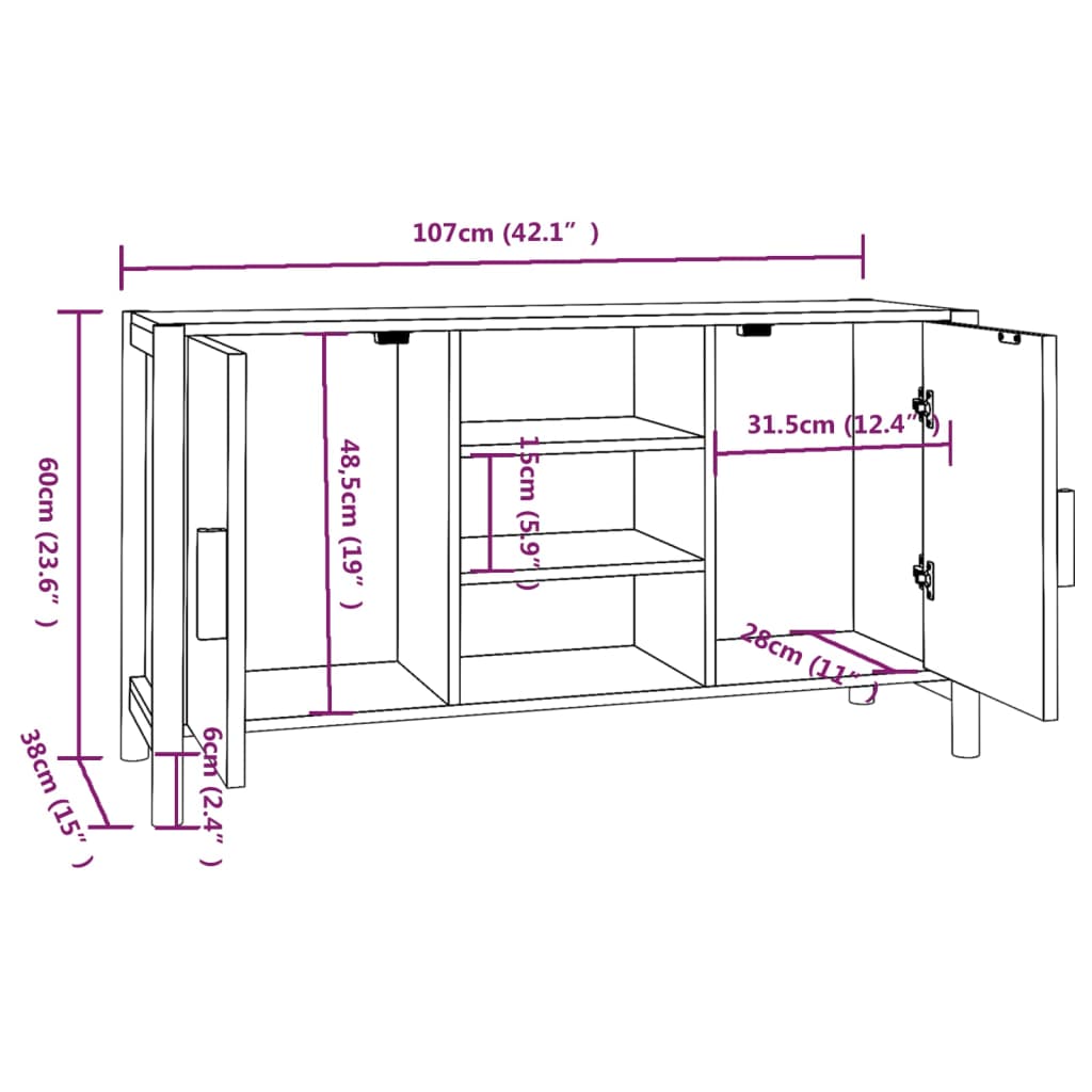 Buffet Blanc 107x38x60 cm Bois d'ingénierie