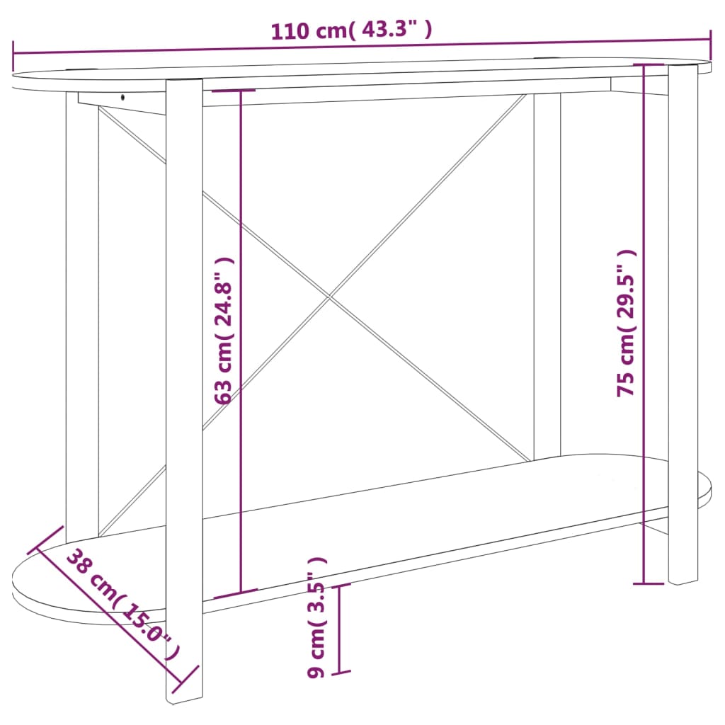 Console table Black 110x38x75 cm Engineered wood