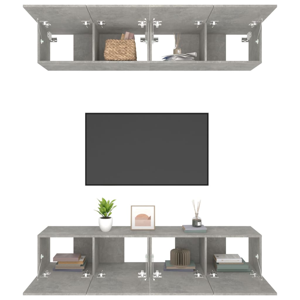 TV cabinet 4 pcs concrete gray 80x30x30 cm engineered wood