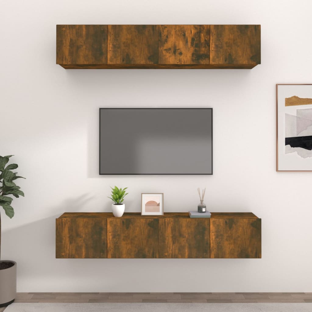 Meubles TV 4 pcs chêne fumé 80x30x30 cm bois d'ingénierie