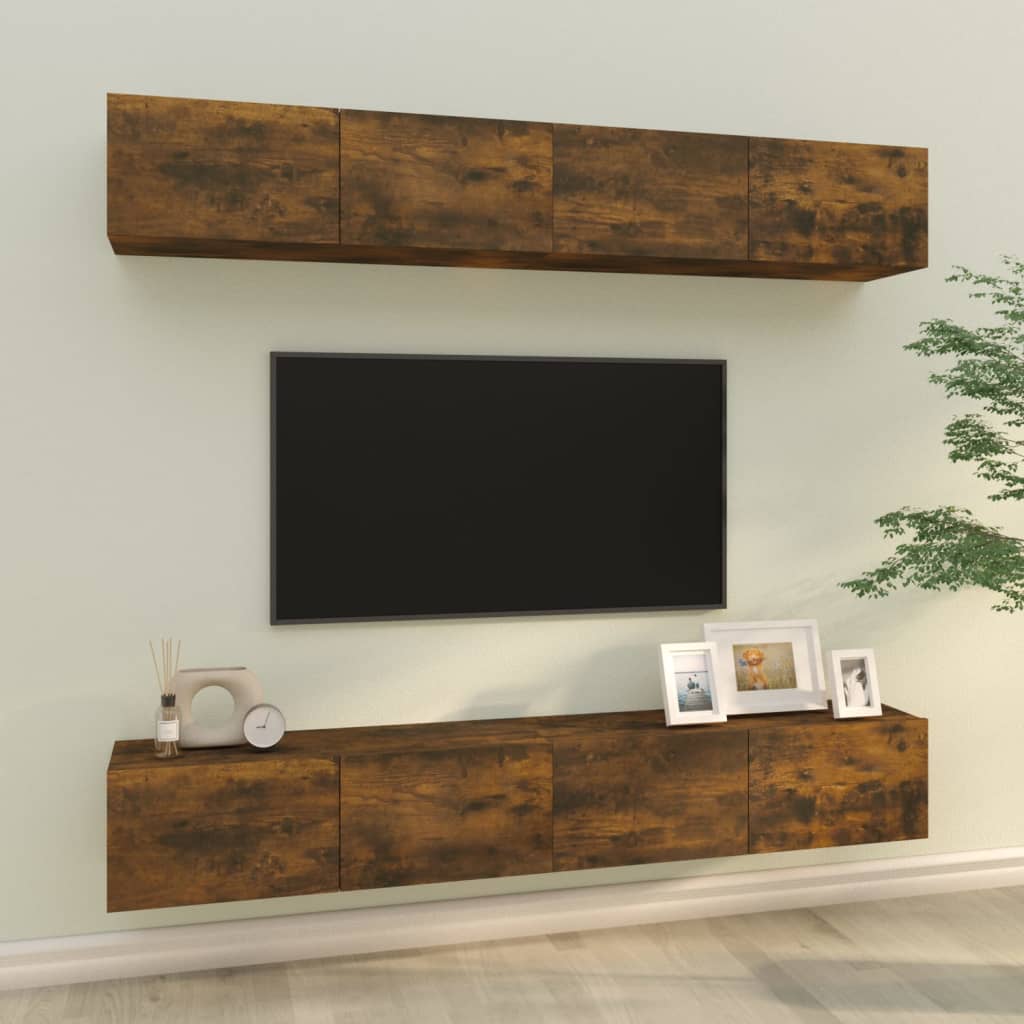 Meubles TV muraux 4 pcs chêne fumé 100x30x30 cm