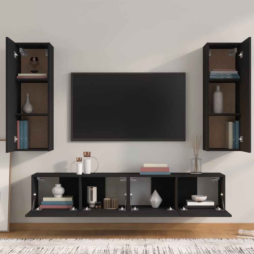 Ensemble de meubles TV 4 pcs Noir Bois d'ingénierie