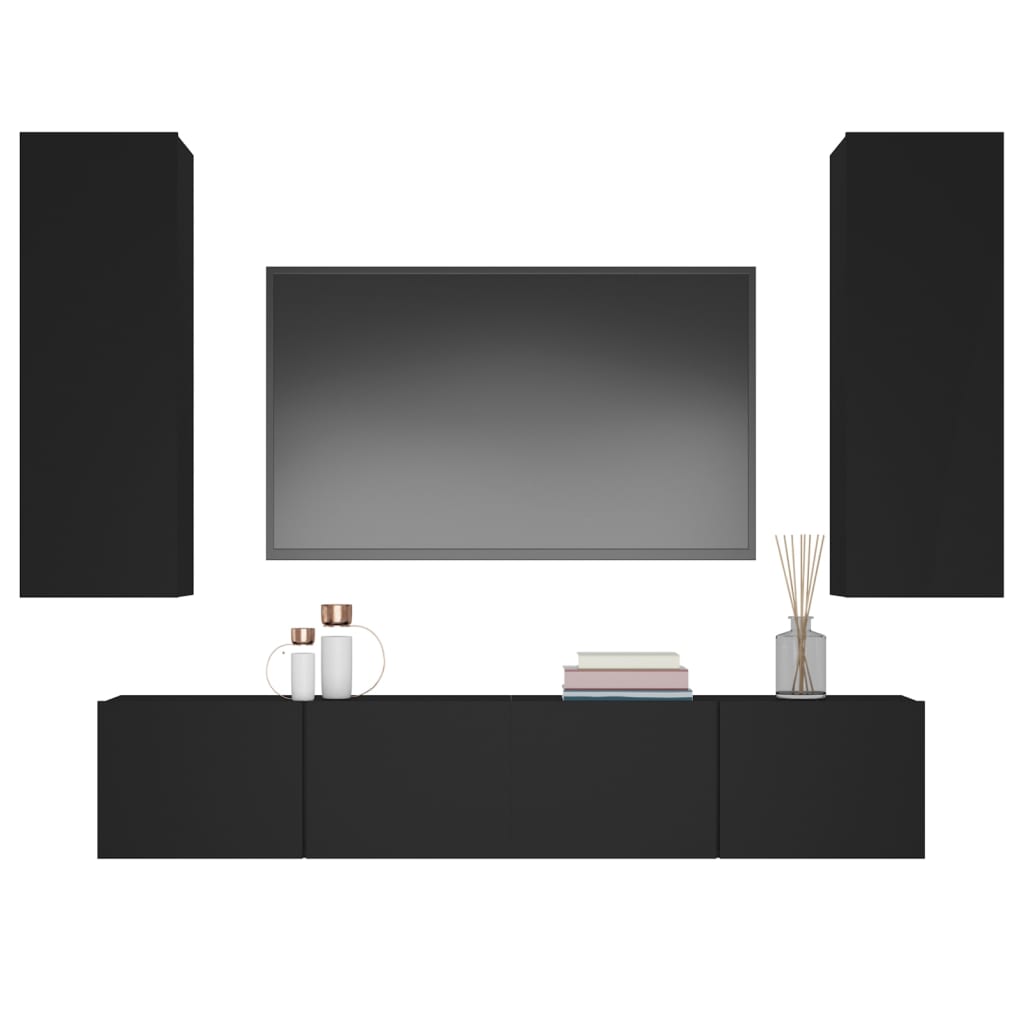 Ensemble de meubles TV 4 pcs Noir Bois d'ingénierie