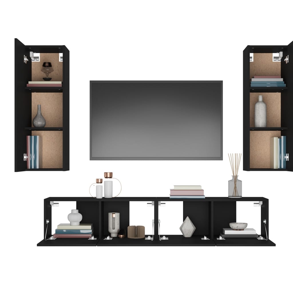 Ensemble de meubles TV 4 pcs Noir Bois d'ingénierie