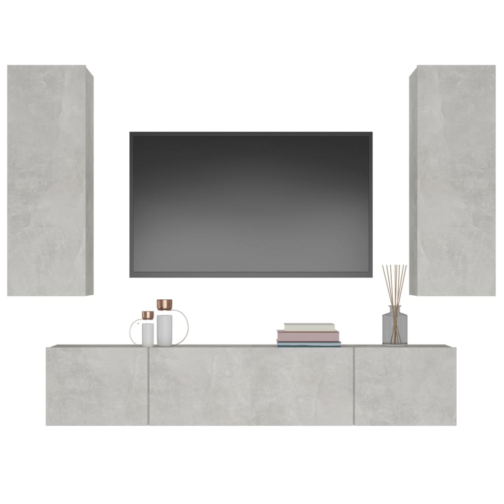 Ensemble de meubles TV 4 pcs Gris béton Bois d'ingénierie