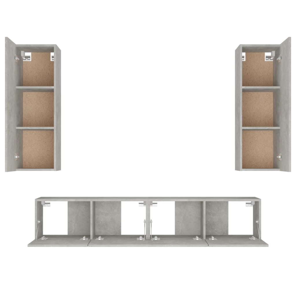 Ensemble de meubles TV 4 pcs Gris béton Bois d'ingénierie