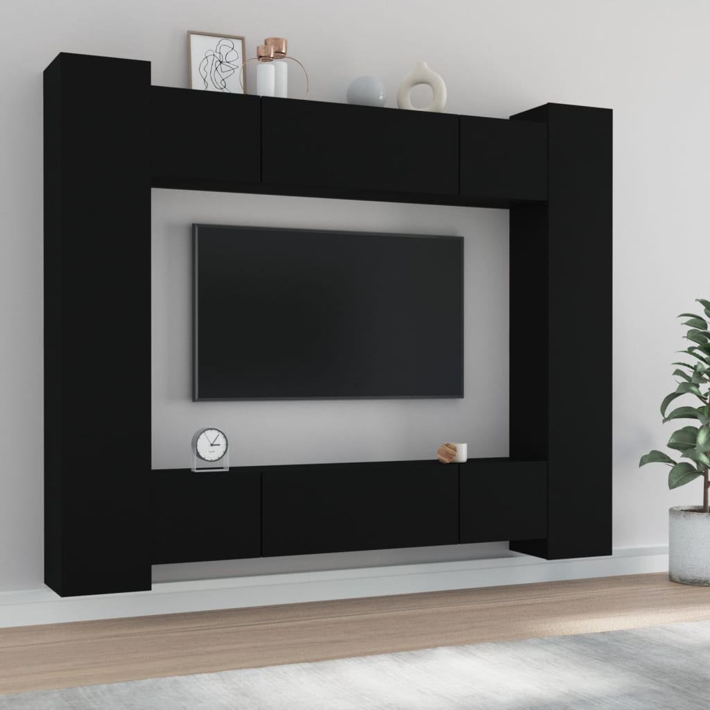 Ensemble de meubles TV 8 pcs Noir Bois d'ingénierie