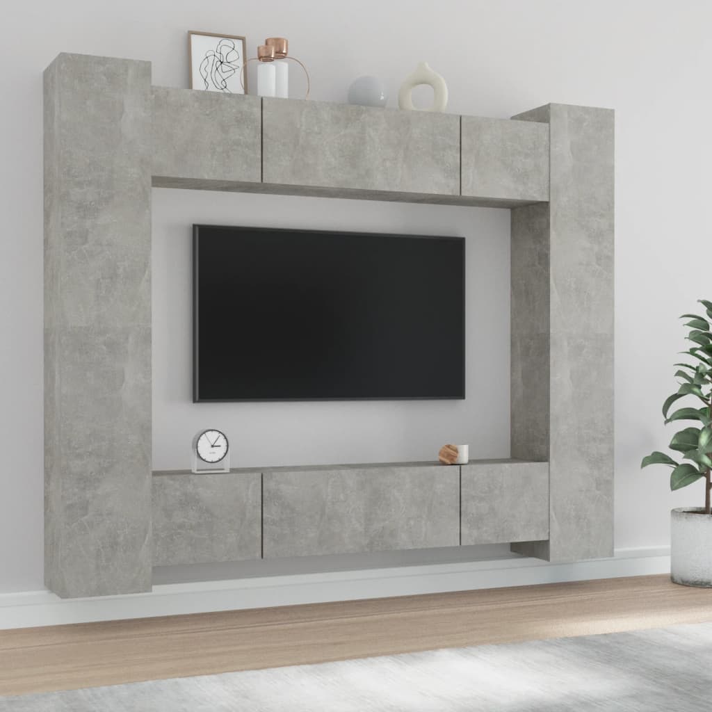 Ensemble de meubles TV 8 pcs Gris béton Bois d'ingénierie