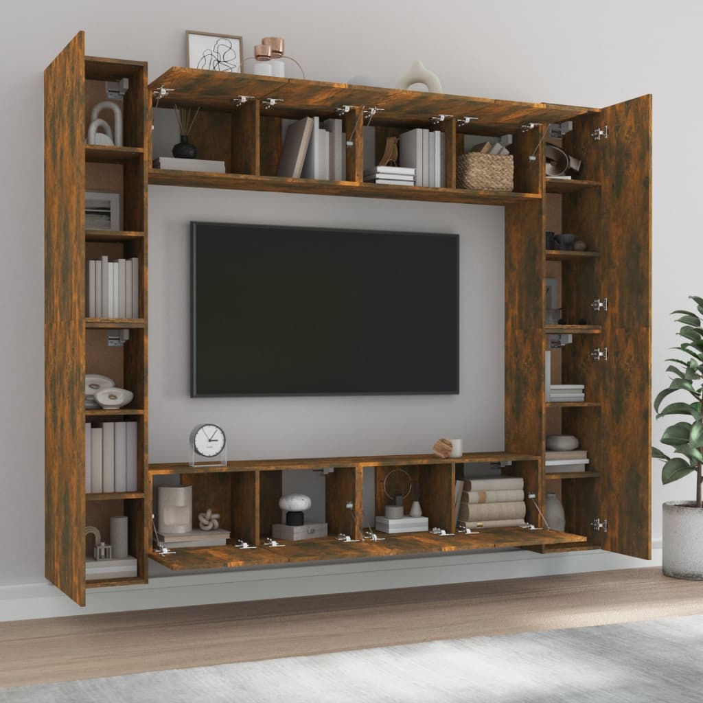 8 pcs TV Cabinet Set Smoked Oak Engineered Wood