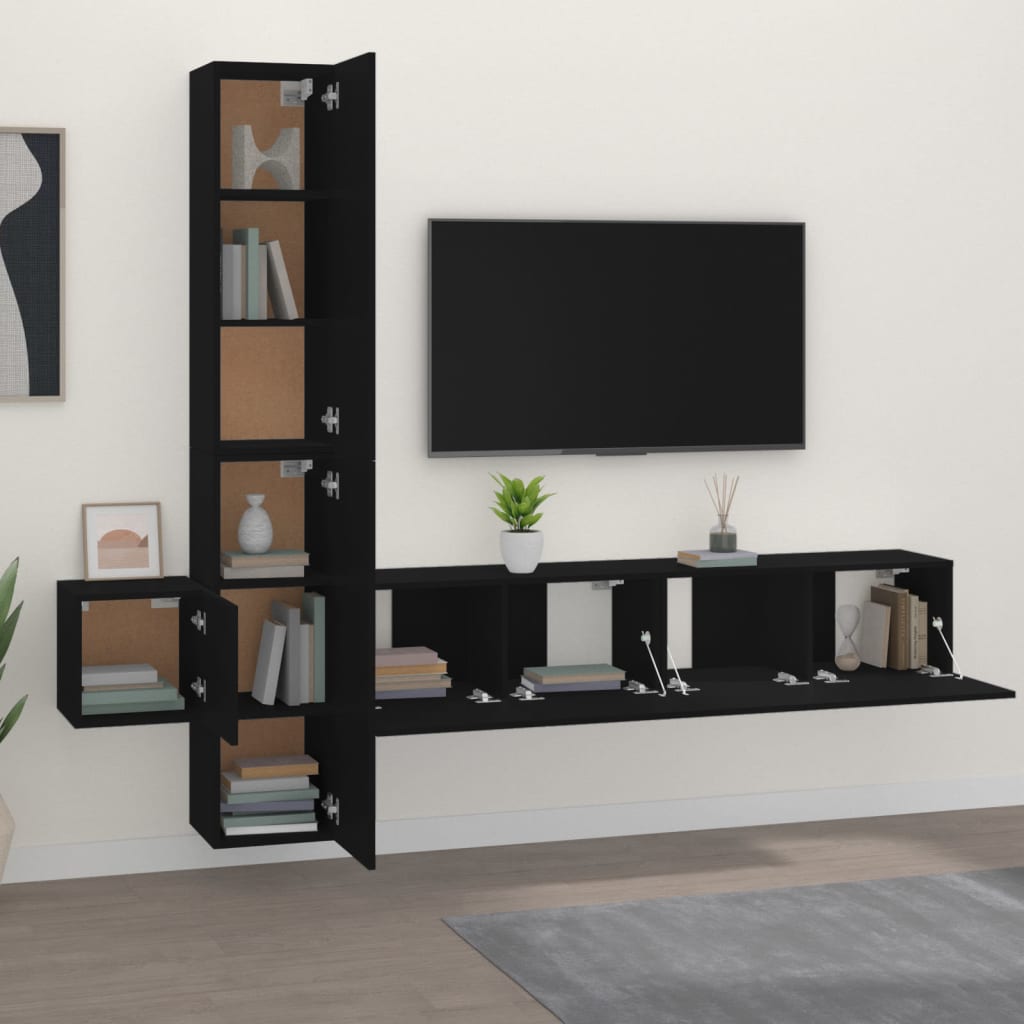 Ensemble de meubles TV 5 pcs Noir Bois d'ingénierie