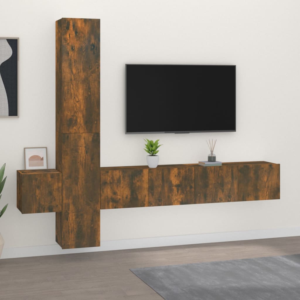 5 pcs TV Cabinet Set Smoked Oak Engineered Wood