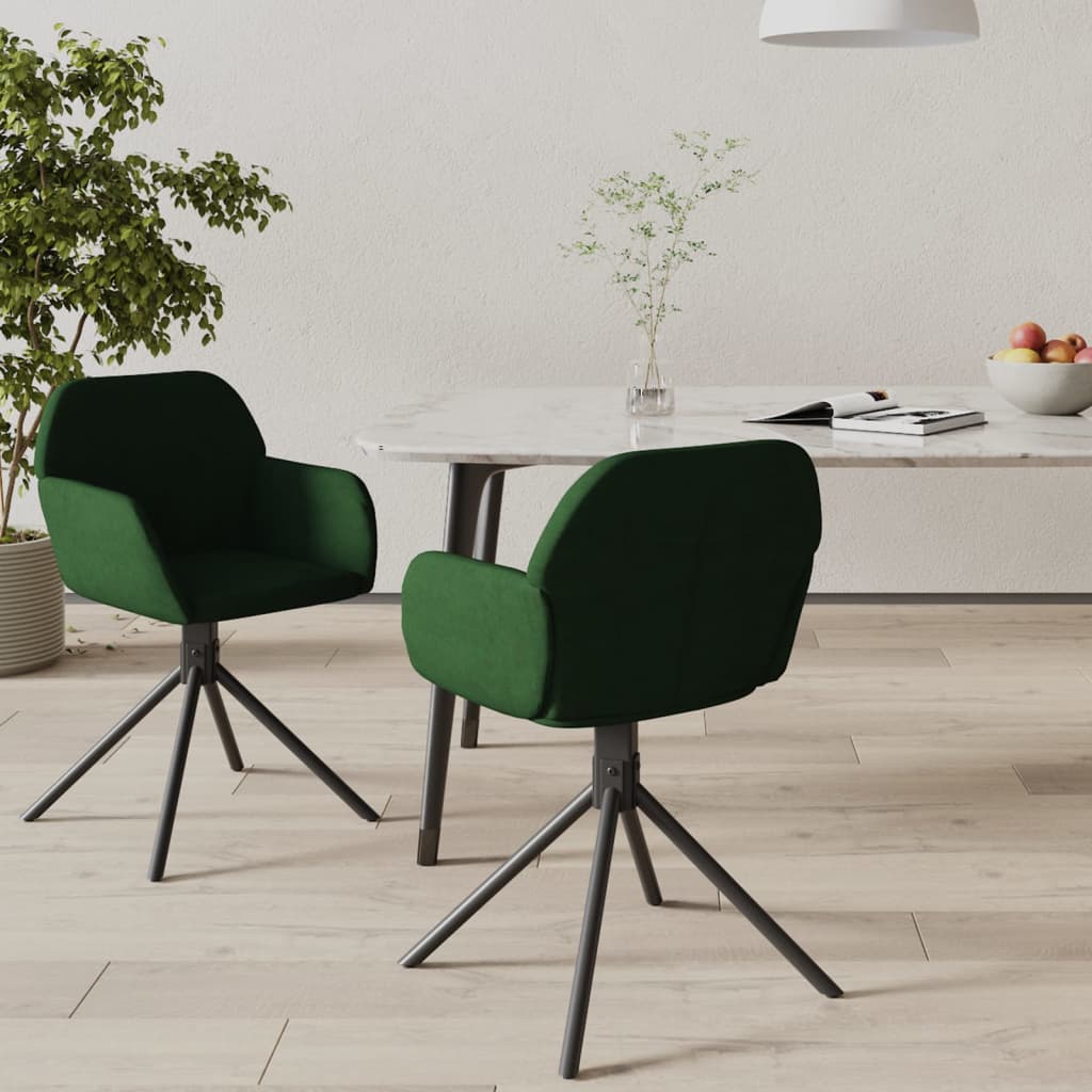 Chaises pivotantes à manger lot de 2 Vert foncé Velours