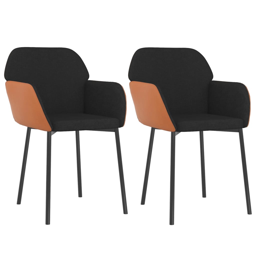 Dining chairs set of 2 black fabric and imitation leather