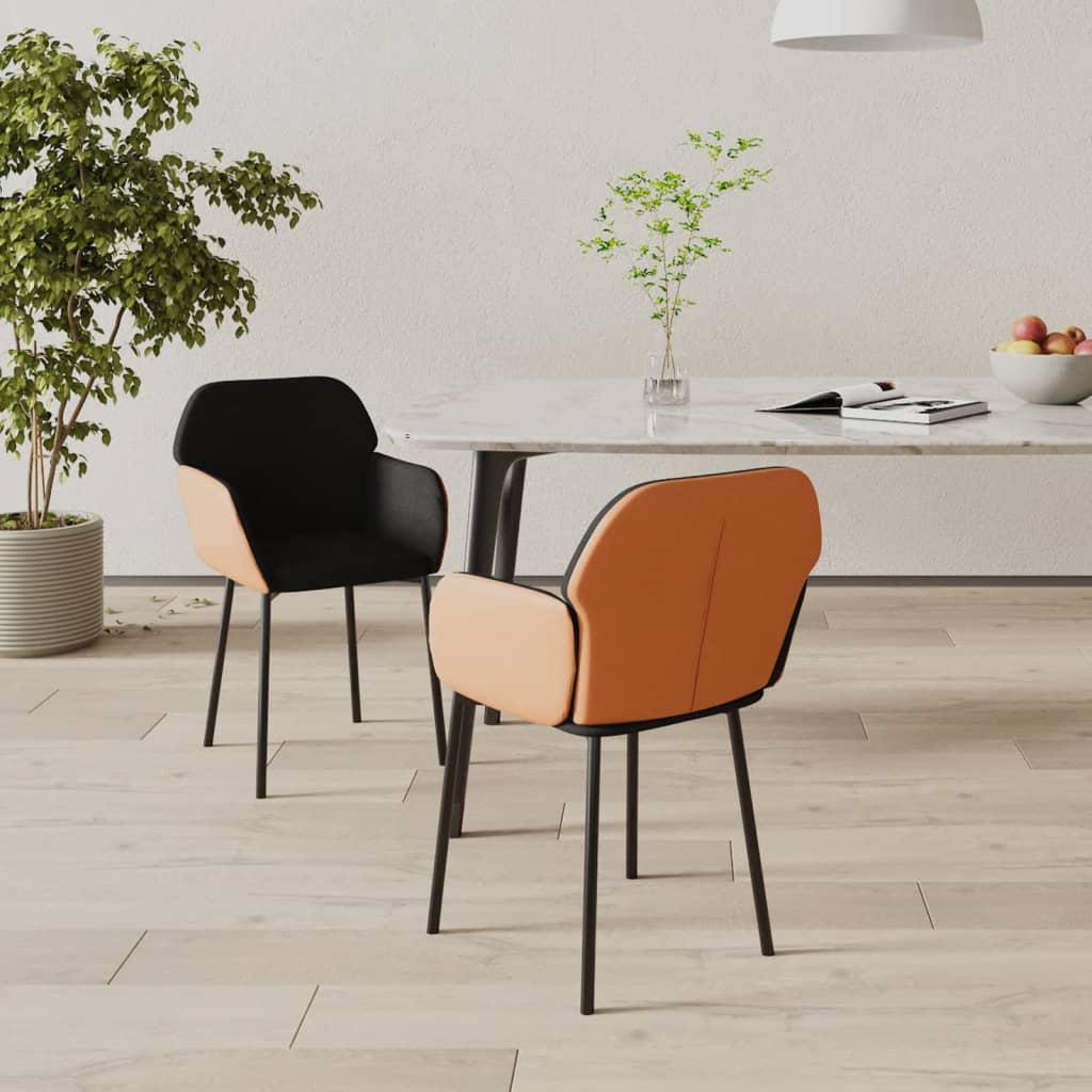 Dining chairs set of 2 black fabric and imitation leather