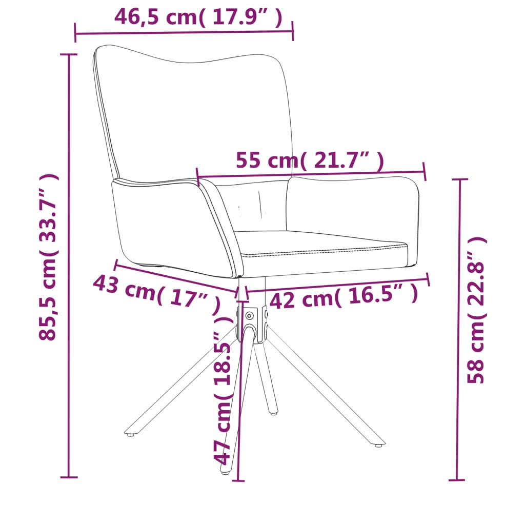 Chaises à manger pivotantes lot de 2 gris foncé velours