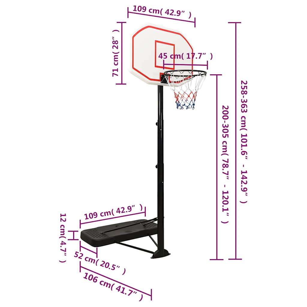 Support de basket-ball Blanc 258-363 cm Polyéthylène