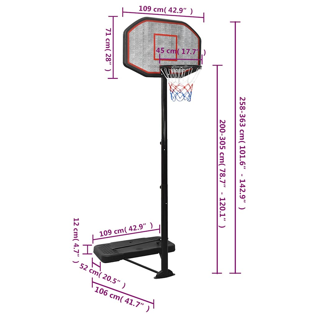 Support de basket-ball Noir 258-363 cm Polyéthylène