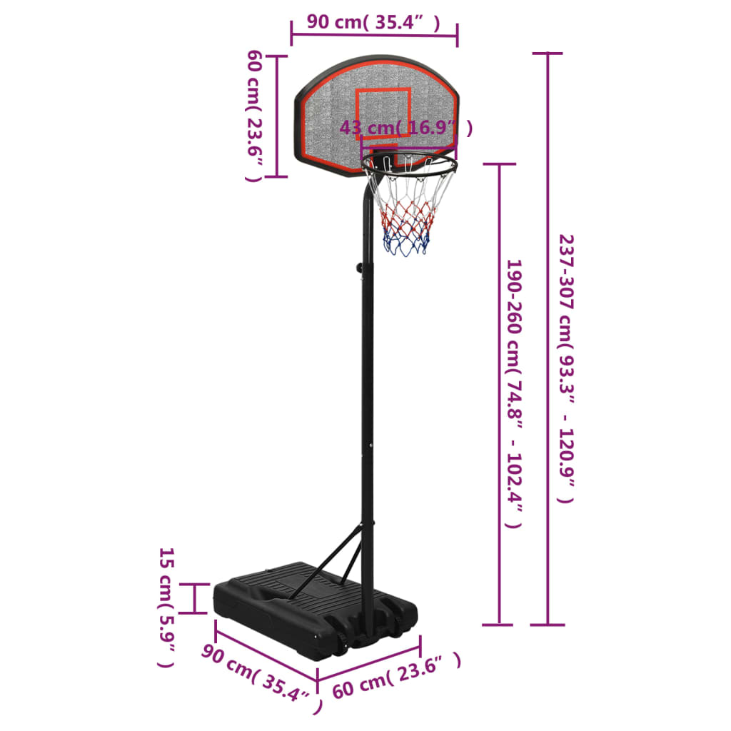 Support de basket-ball Noir 237-307 cm Polyéthylène