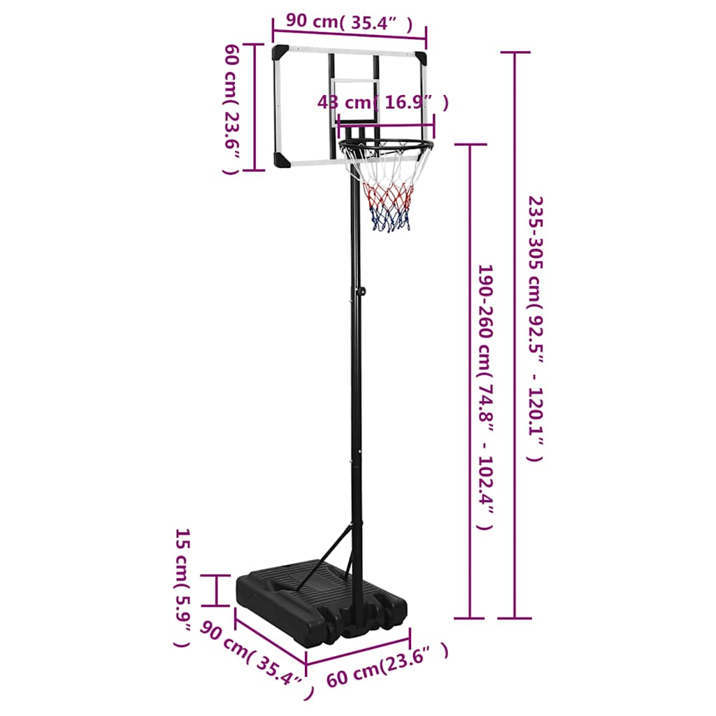 Support de basket-ball Transparent 235-305 cm Polycarbonate