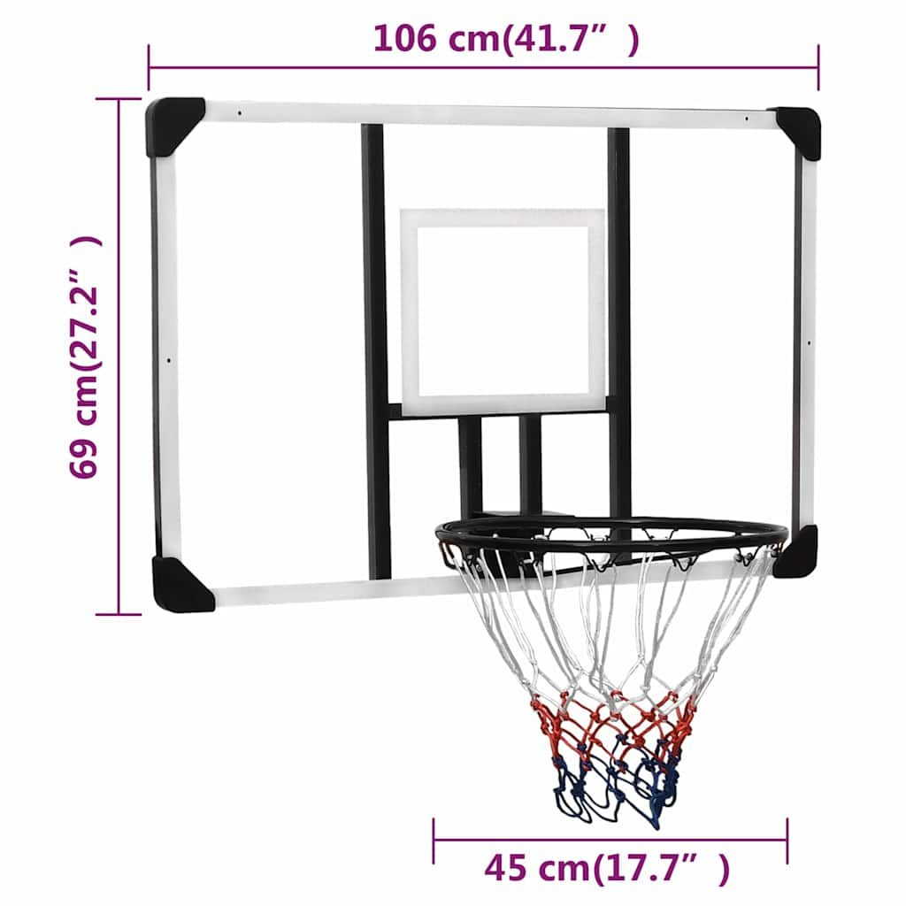 Panneau de basket-ball Transparent 106x69x3 cm Polycarbonate