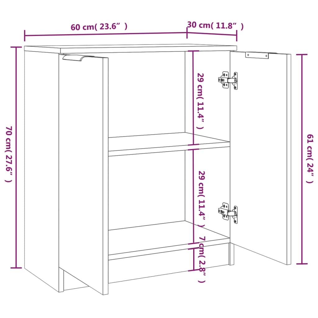 Sideboards 2 Stück weiß 60x30x70 cm Holzwerkstoff