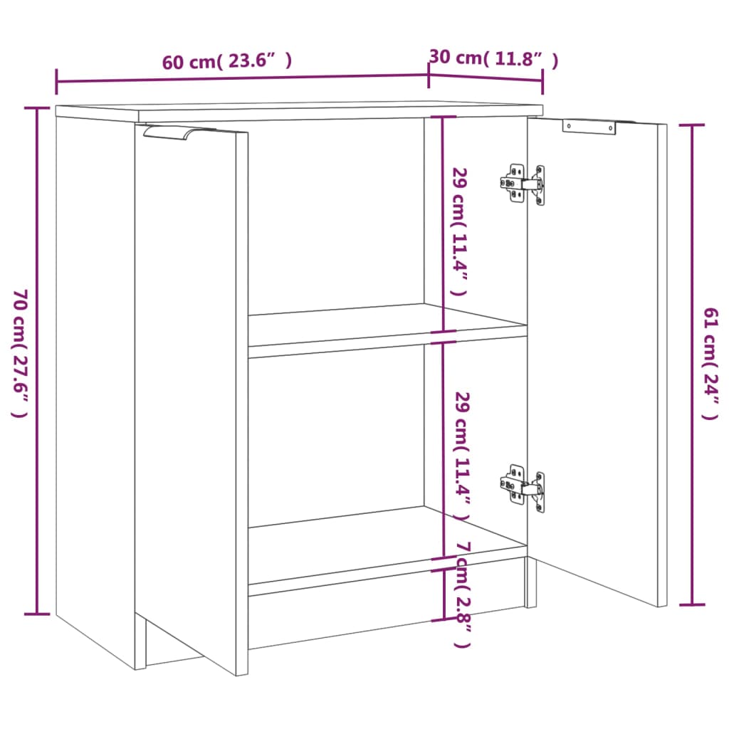 Buffets 2 pcs Noir 60x30x70 cm Bois d'ingénierie