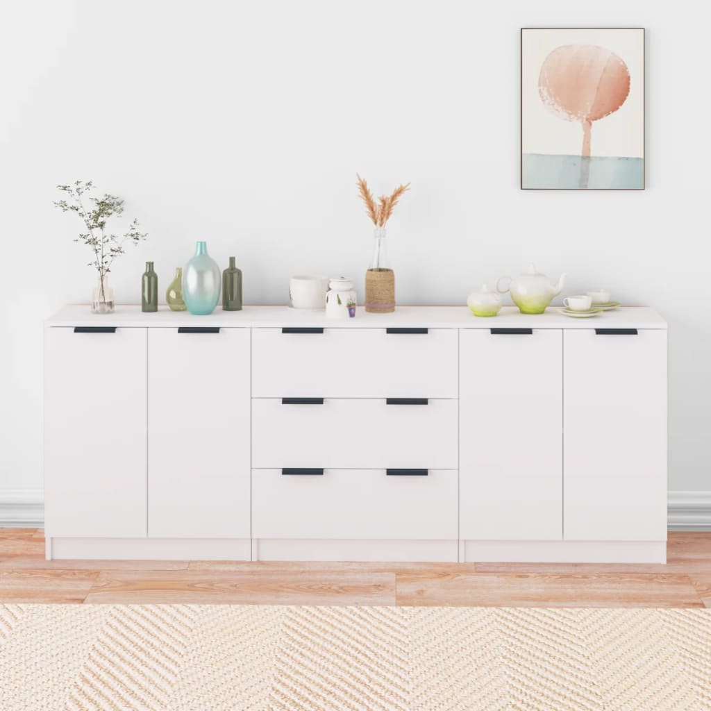 Buffets 3 pcs Blanc Bois d'ingénierie