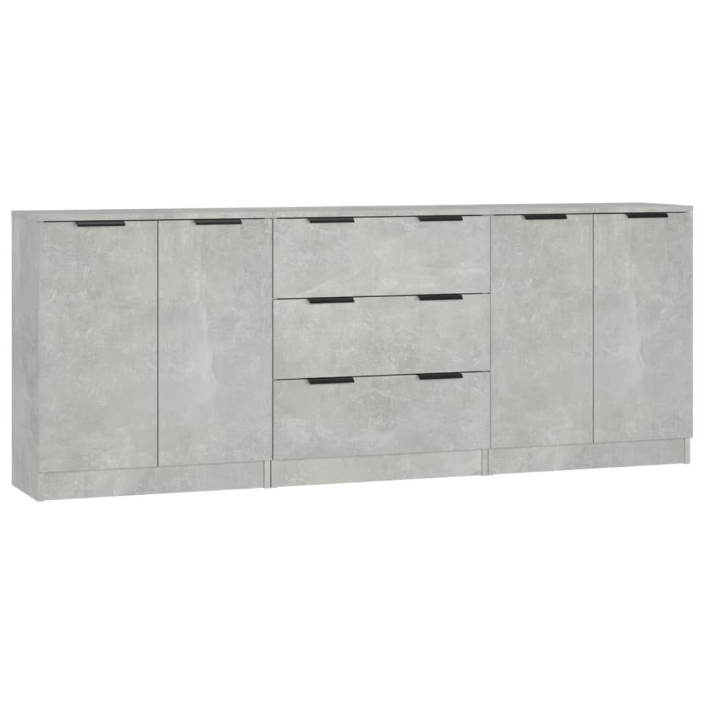 Buffets 3 pcs gris béton bois d'ingénierie