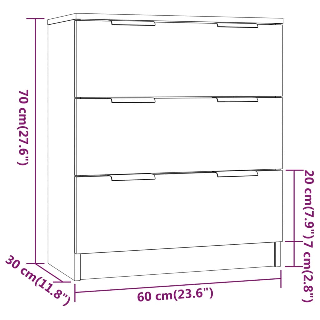 Buffets 3 pcs gris béton bois d'ingénierie