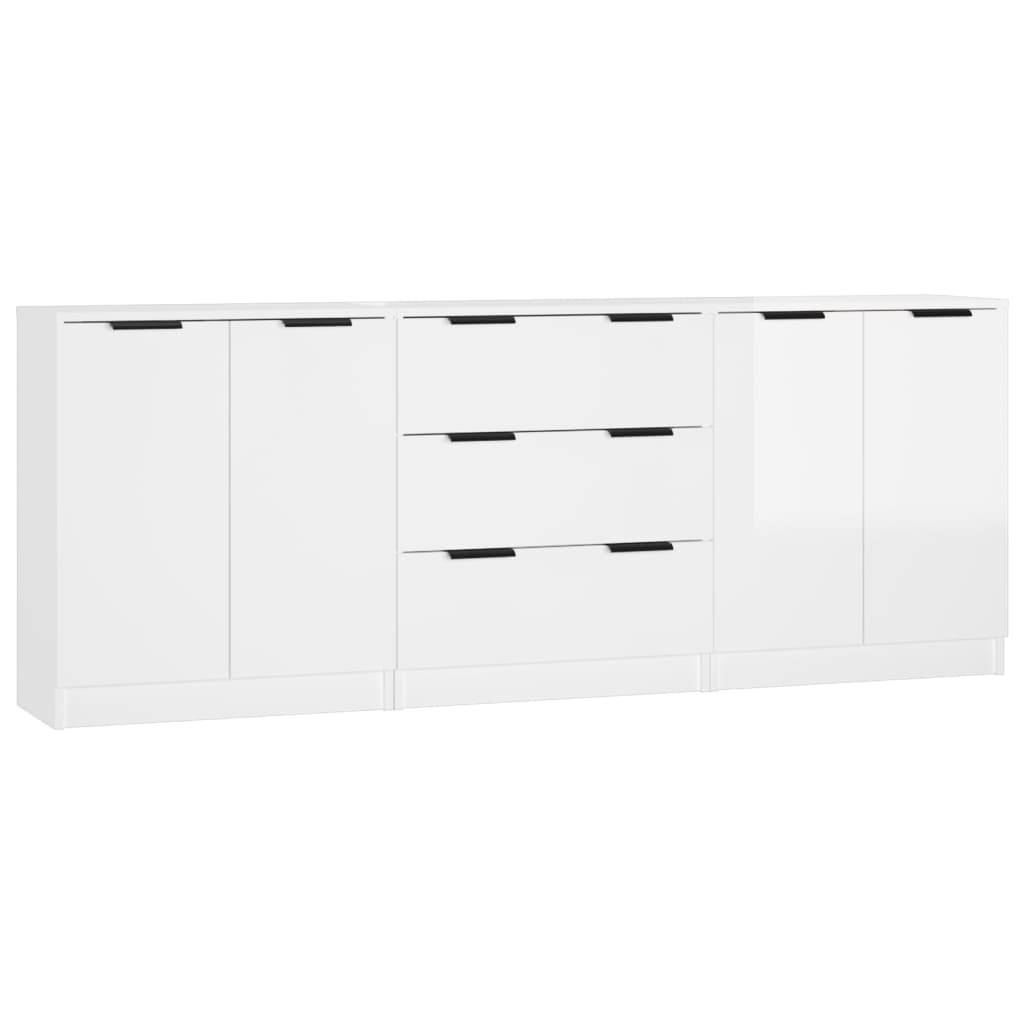 Buffets 3 pcs blanc brillant bois d'ingénierie