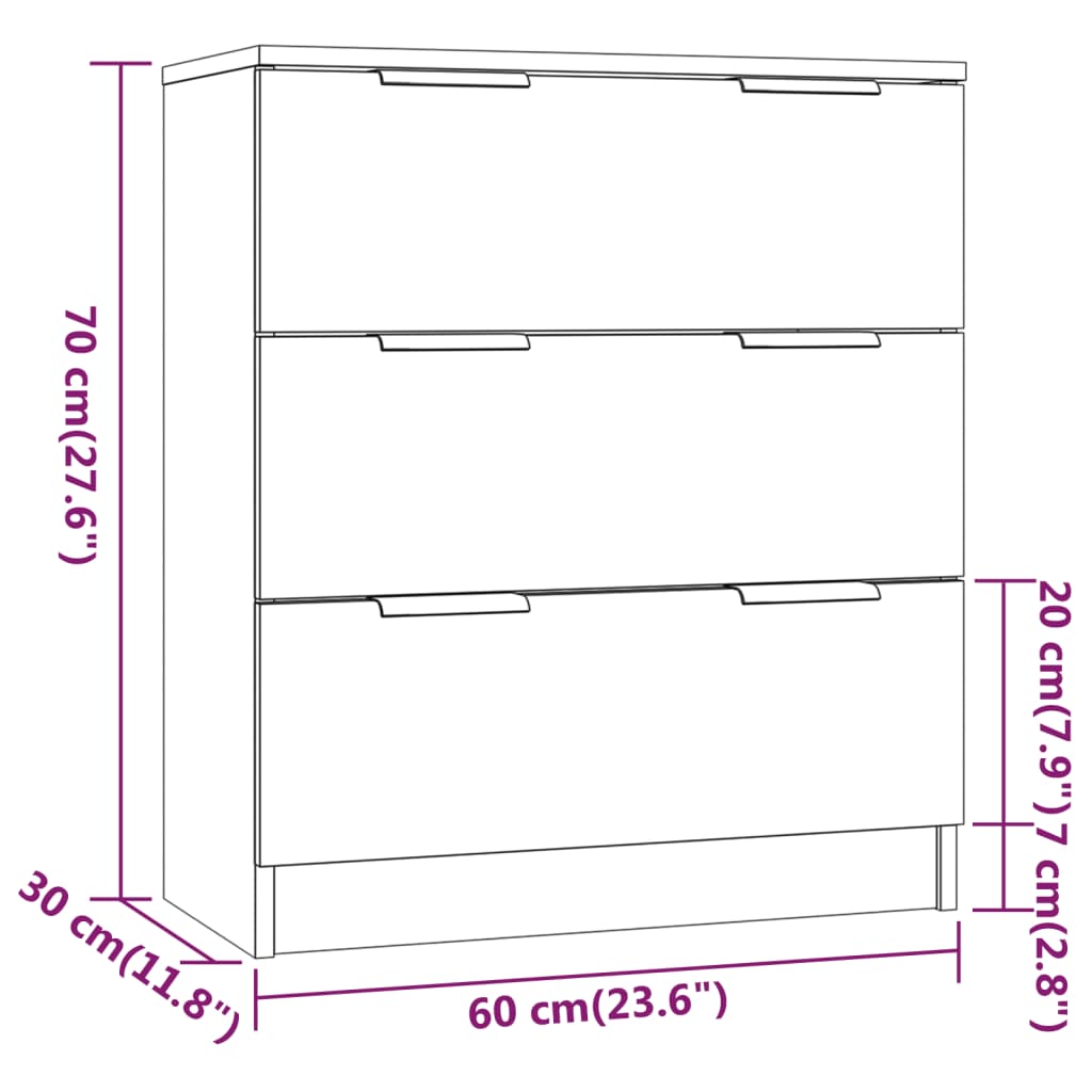 Buffets 3 pcs blanc brillant bois d'ingénierie