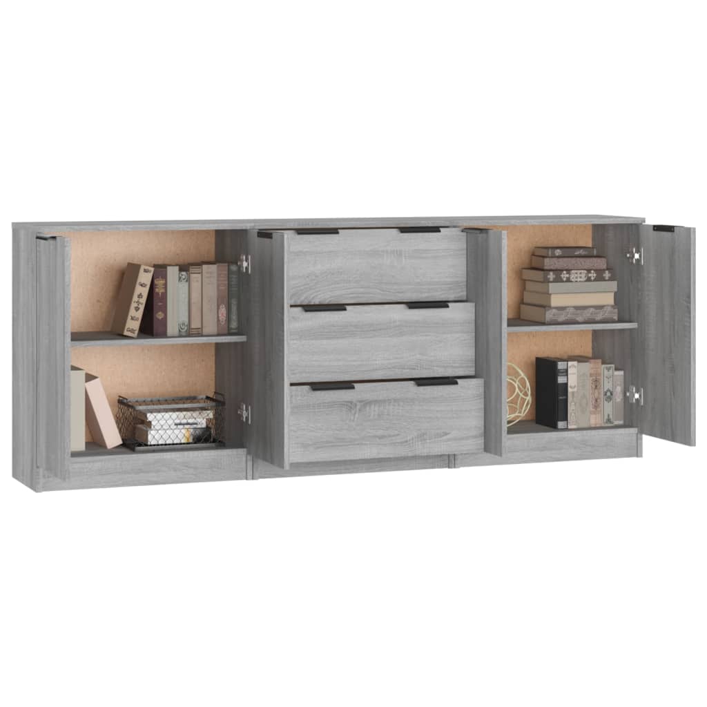 Sideboards 3 Stk. Sonomagrau Holzwerkstoff