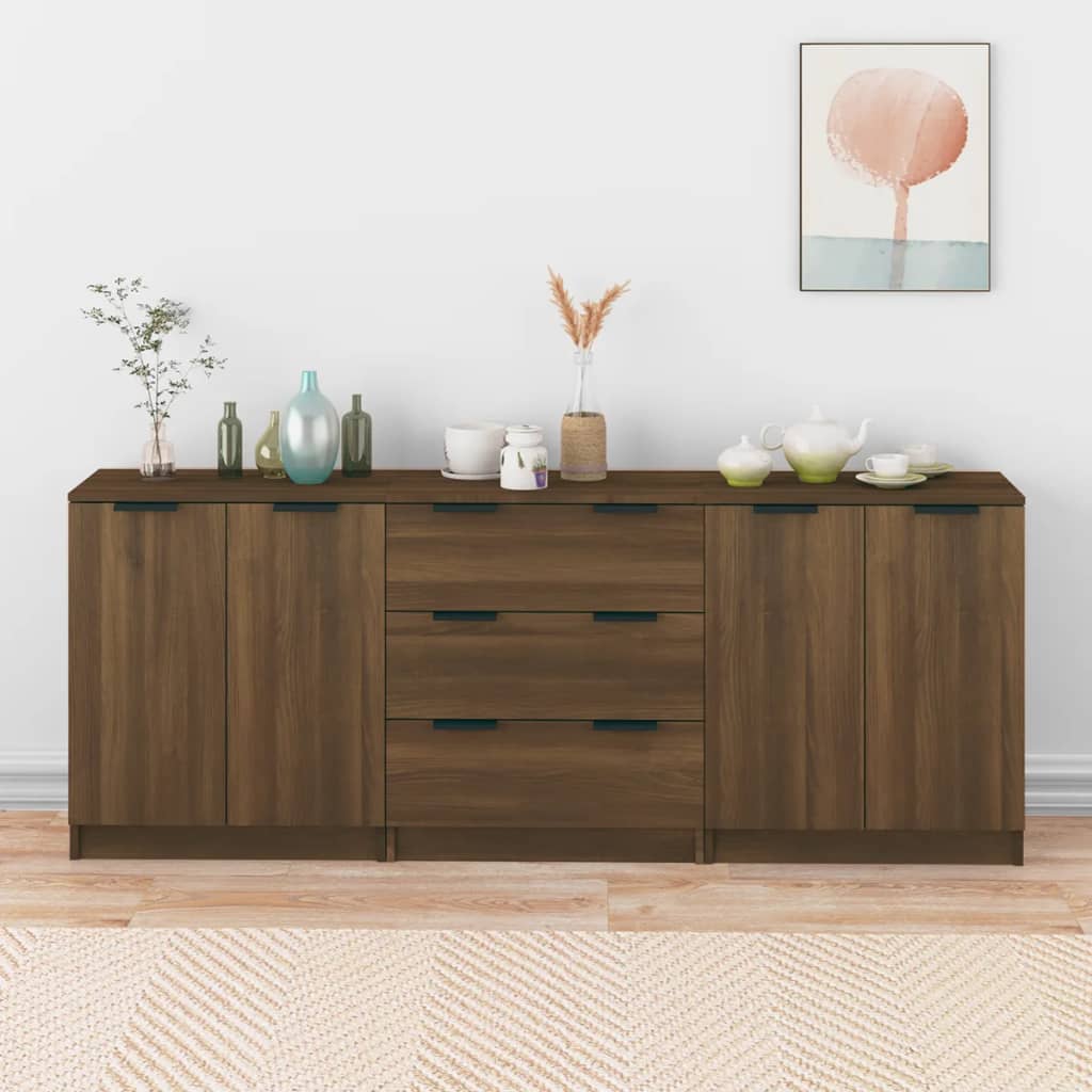 Buffets 3 pcs Chêne marron Bois d'ingénierie