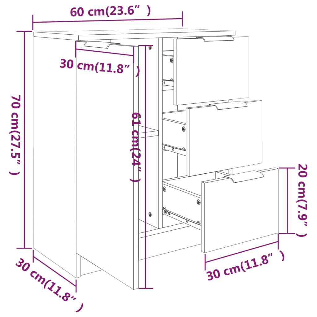 Sideboards 2 Stück weiß 60x30x70 cm Holzwerkstoff